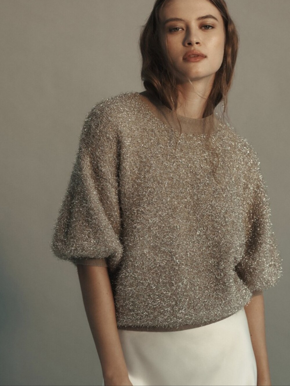 Anthropologie x Maeve Violette Short-Sleeve Tinsel Sweater